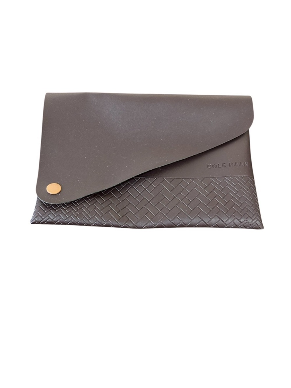 NEW Cole Haan Woven Faux Burgundy Leather Travel Clutch/E-Book Cover gold snap